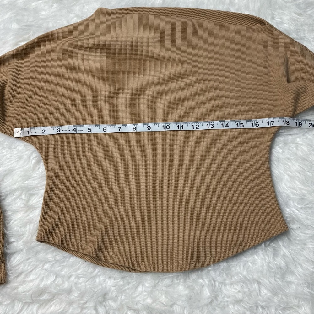 Free People We The Free Size XS Fuji Thermal Long Sleeve Off Shoulder Top Tan - Picture 6 of 10